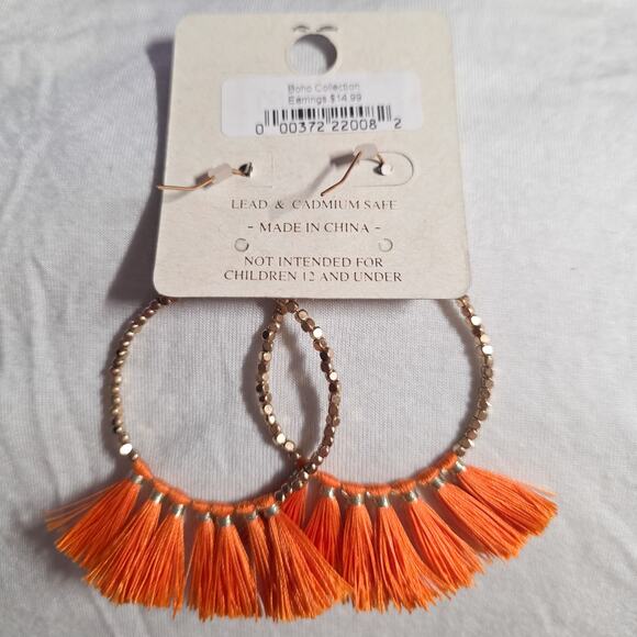 A Project New boho sparkly bead hoop earrings with orange tassels - Picture 3 of 5